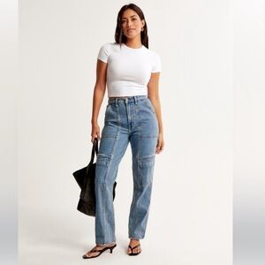 Abercrombie high rise straight cargo jean